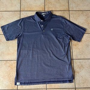 Peter Millar 3 Button Polo Dark Blue Thin Stripe w/ embroidered‎ logo, Sz XL